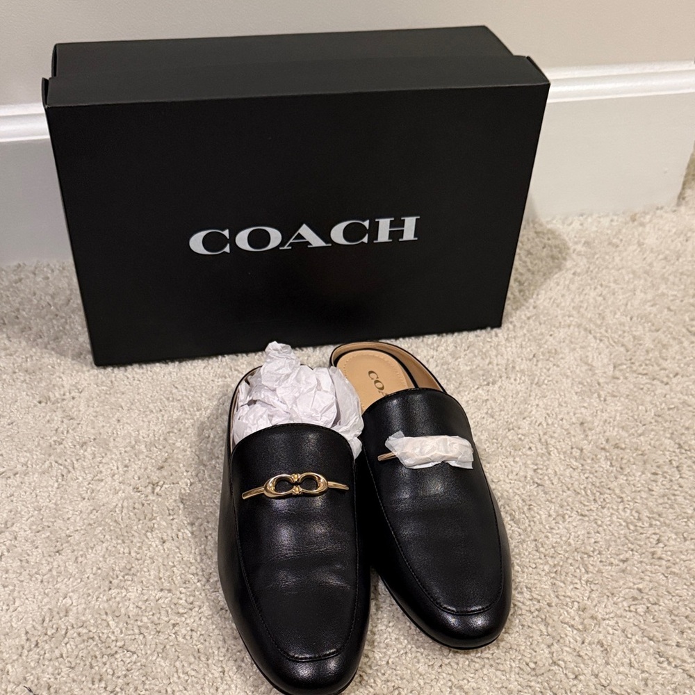 Coach Black Leather Sienna Slide Loafers